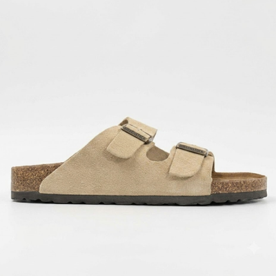 Birkenstock Arizona Soft Footbed Unisex Oyster Nubuck Two-Strap Sandals