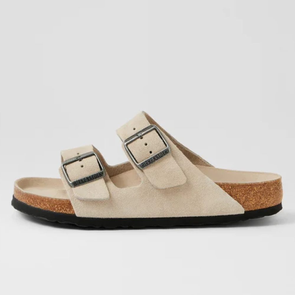 Birkenstock Arizona Soft Footbed Unisex Oyster Nubuck Two-Strap Sandals
