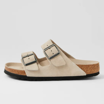 Birkenstock Arizona Soft Footbed Unisex Oyster Nubuck Two-Strap Sandals