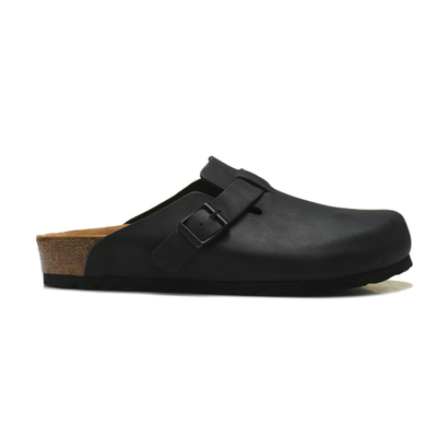 Birkenstock Boston Black Buckled Clogs
