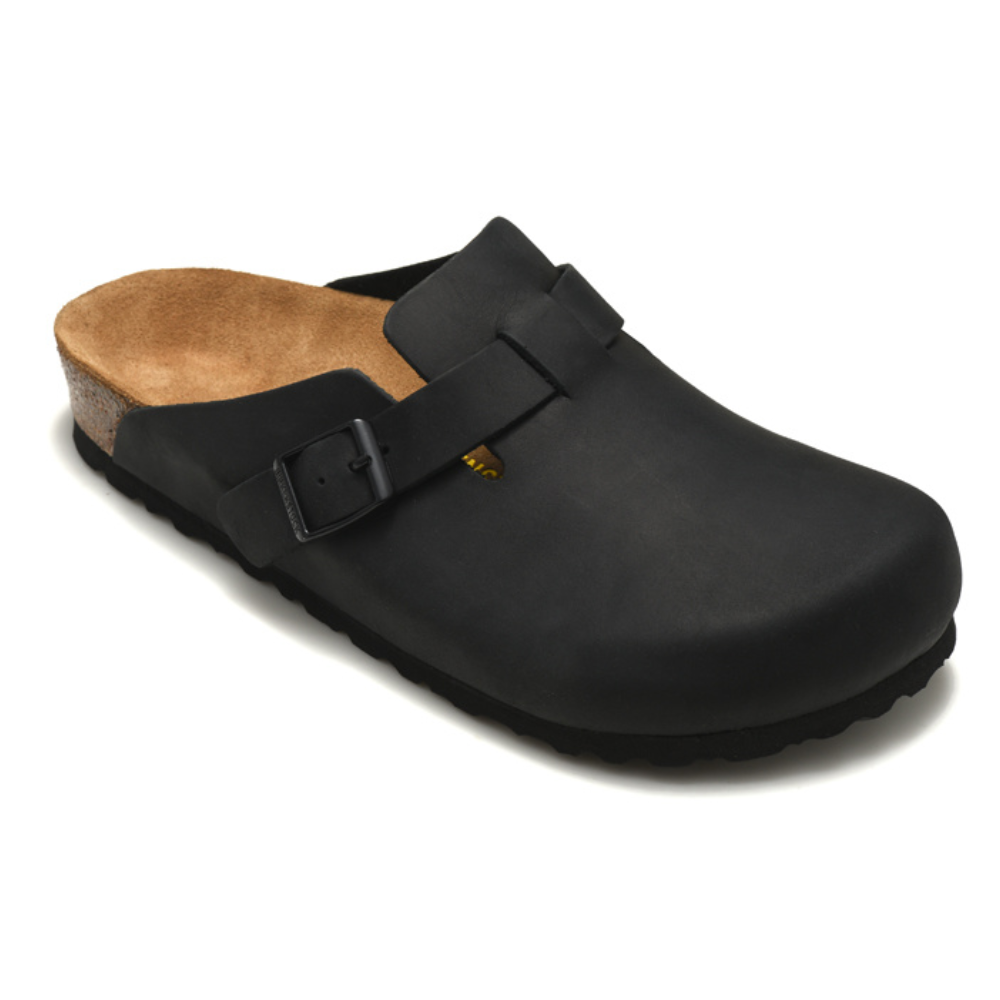 Birkenstock Boston Black Buckled Clogs