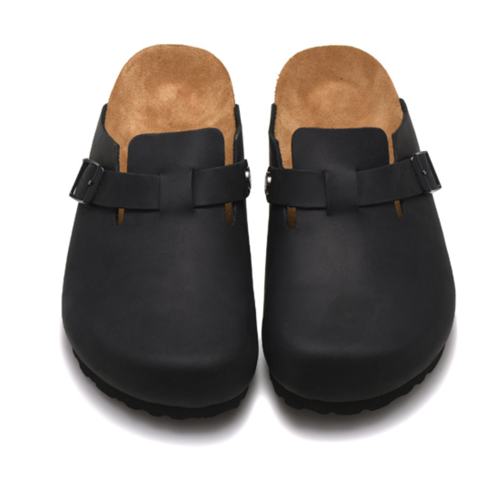 Birkenstock Boston Black Buckled Clogs