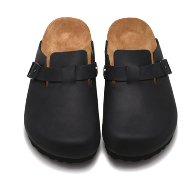 Birkenstock Boston Black Buckled Clogs