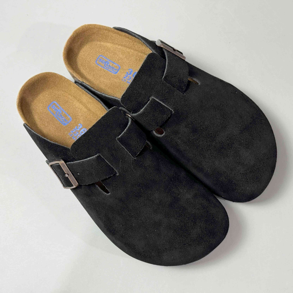 Birkenstock Boston Black Suede Clogs