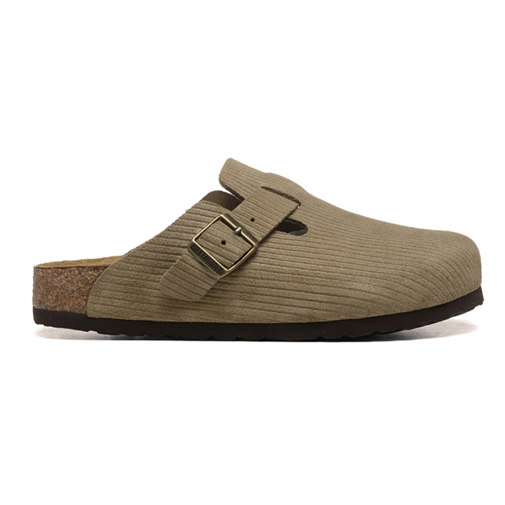 Birkenstock Boston Cork Brown Embossed Corduroy Suede Clogs