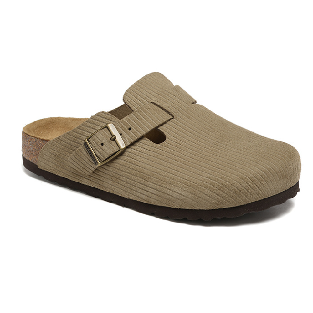 Birkenstock Boston Cork Brown Embossed Corduroy Suede Clogs