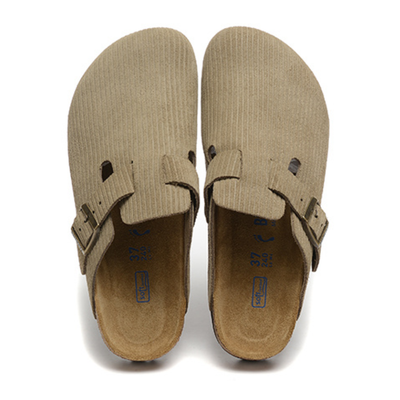 Birkenstock Boston Cork Brown Embossed Corduroy Suede Clogs
