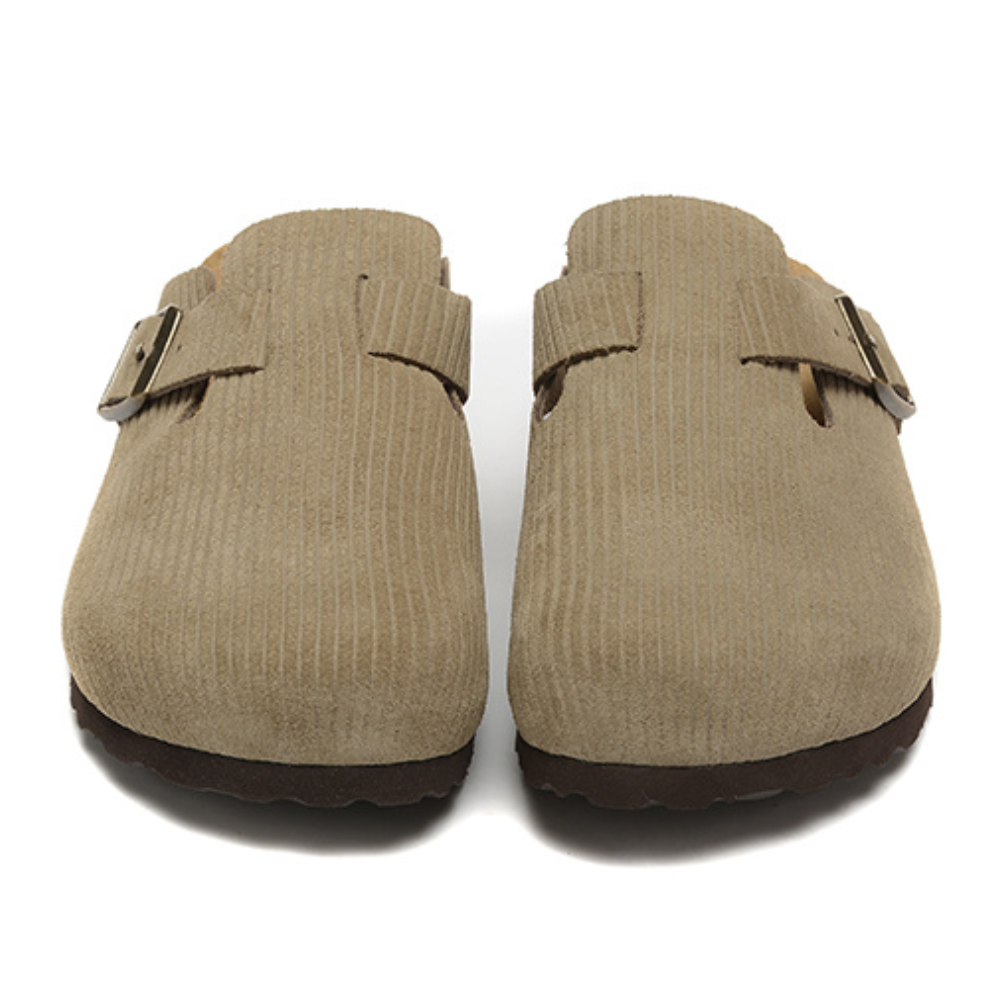 Birkenstock Boston Cork Brown Embossed Corduroy Suede Clogs