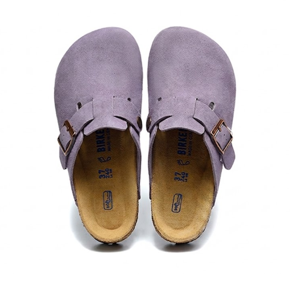 Birkenstock Boston Soft Footbed Faded Purple Suede Leather Clogs