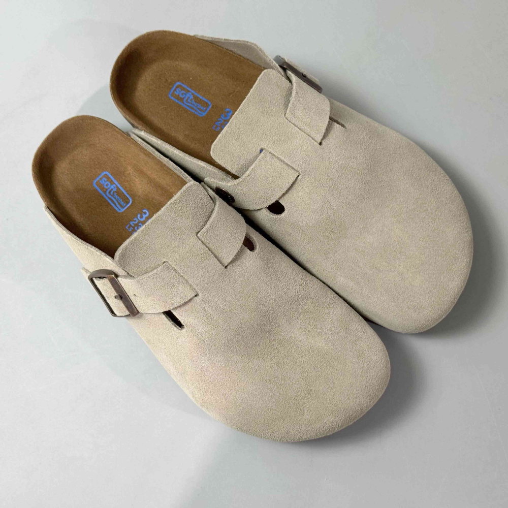 Birkenstock Boston Soft Footbed Taupe Suede Clogs