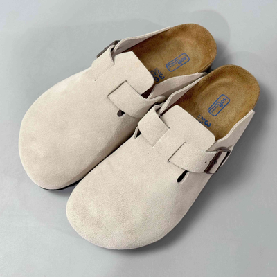 Birkenstock Boston Women’s Beige Suede Soft Footbed Clogs