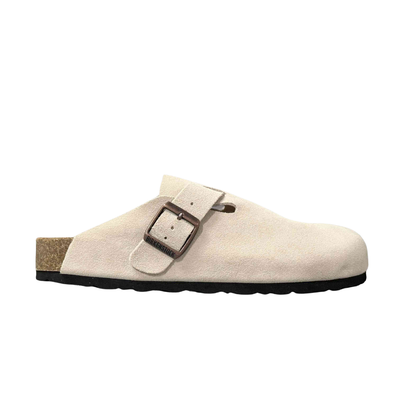 Birkenstock Boston Women’s Beige Suede Soft Footbed Clogs