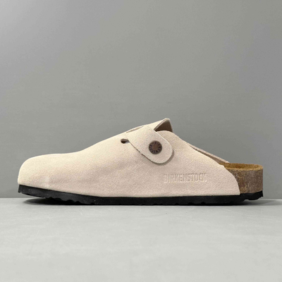 Birkenstock Boston Women’s Beige Suede Soft Footbed Clogs