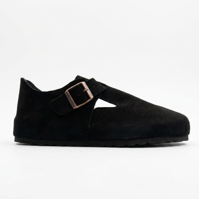 Birkenstock London Unisex Black Suede Closed-Toe Clogs