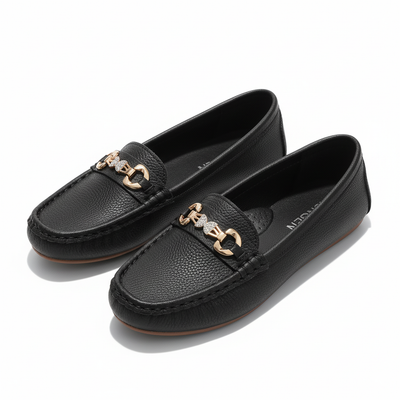 Women’s Slip-On Loafers - Chain Detail and Flat Sole