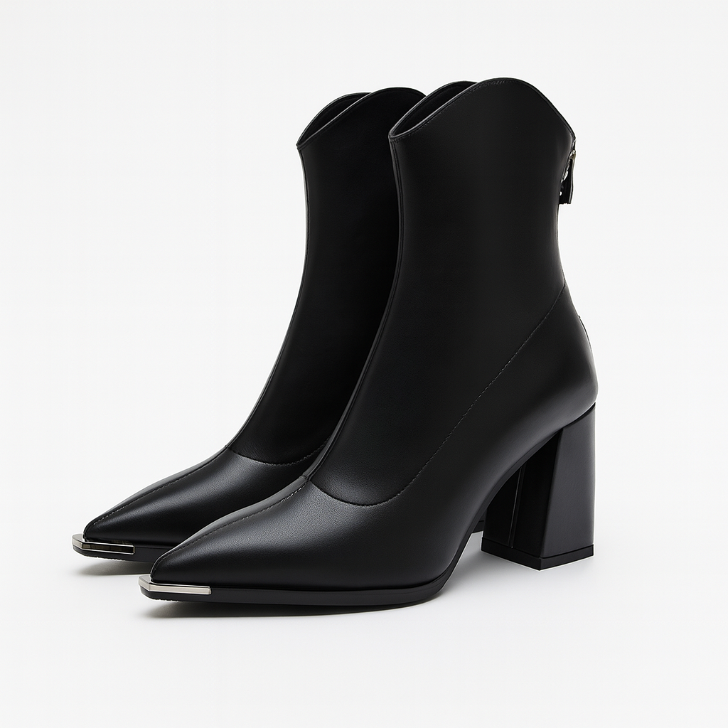 Women’s Pointed-Toe Block Heel Boots | Structured Design