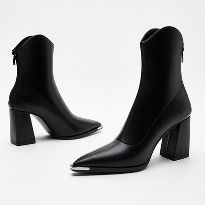 Women’s Pointed-Toe Block Heel Boots | Structured Design