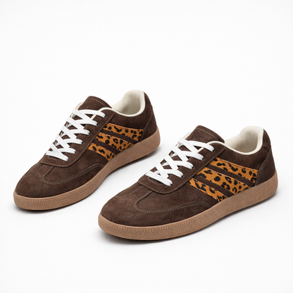 Samba Leopard Print Lace Up Sneakers for Women | Flat Sole