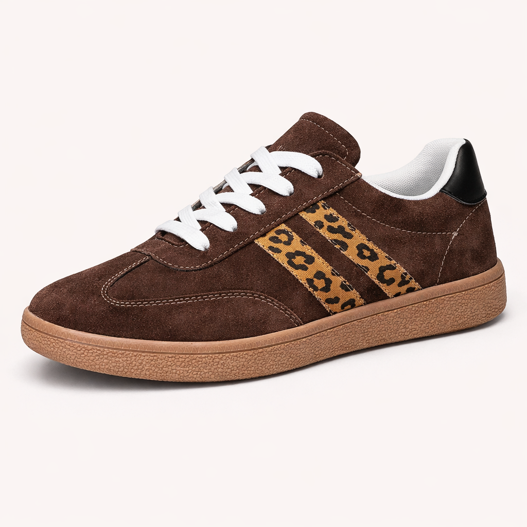 Samba Leopard Print Lace Up Sneakers for Women | Flat Sole