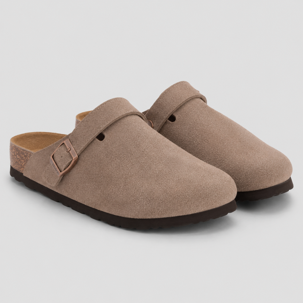 Crestar Women's Suede Clogs with Adjustable Strap and Cork Footbed