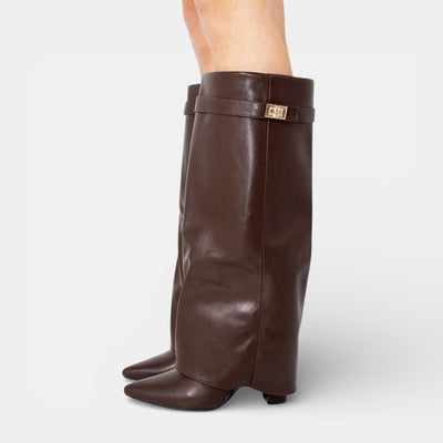 Women's Slouchy Fold Over Knee High Boots – High Heel Buckle Faux Suede Boots