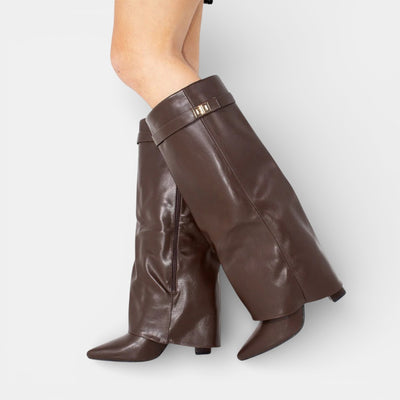 Women's Slouchy Fold Over Knee High Boots – High Heel Buckle Faux Suede Boots