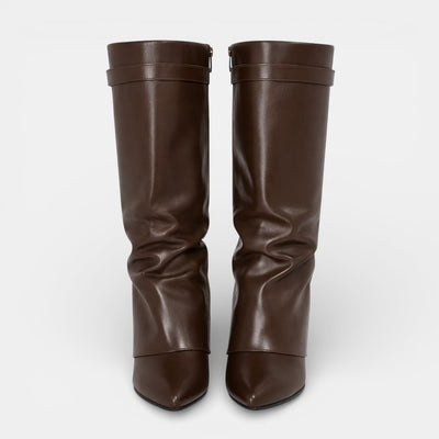 Women's Slouchy Fold Over Knee High Boots – High Heel Buckle Faux Suede Boots