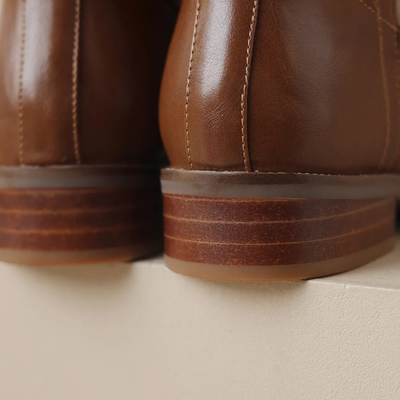 Women’s Knee High Leather Boots – Low Block Heel Pull-On Boots
