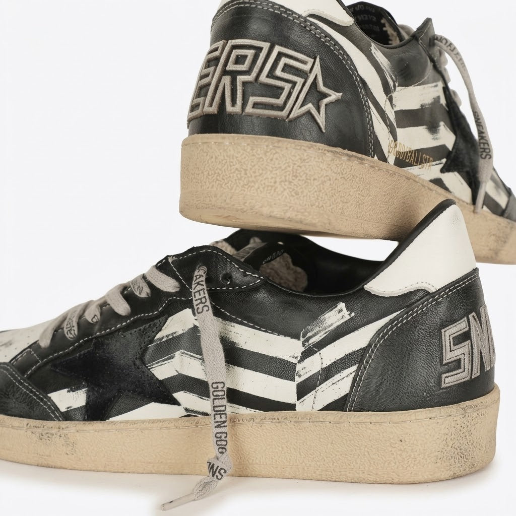 Golden Goose Men's Ball Star Black White Graphic Low Top Sneakers