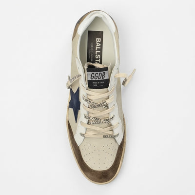 Golden Goose Men's Ball Star White Brown Blue Star Low Top Sneakers