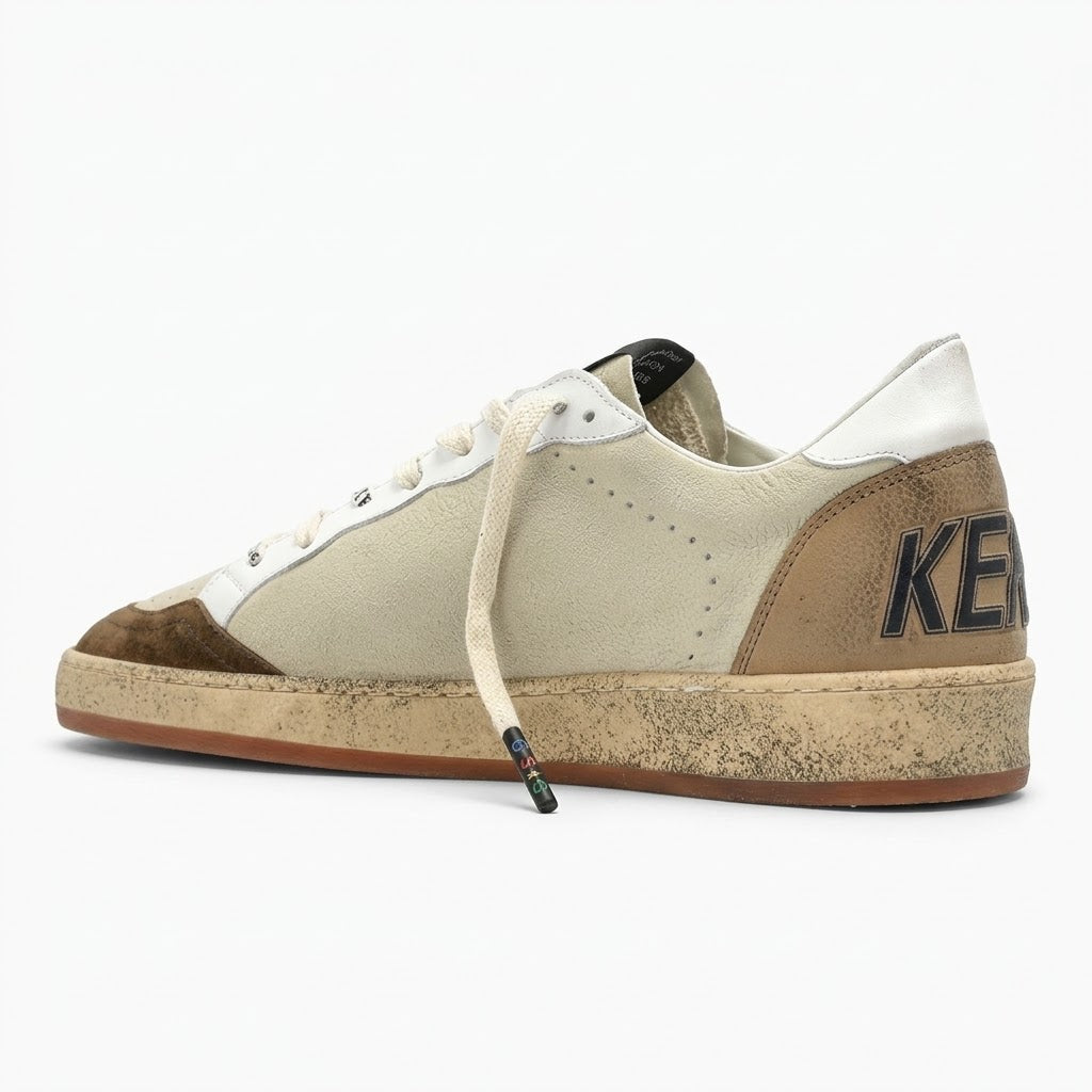 Golden Goose Men's Ball Star White Brown Blue Star Low Top Sneakers