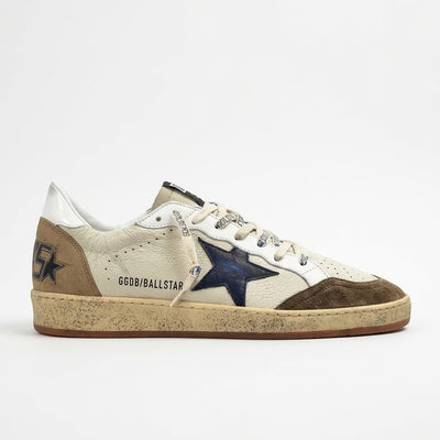 Golden Goose Men's Ball Star White Brown Blue Star Low Top Sneakers