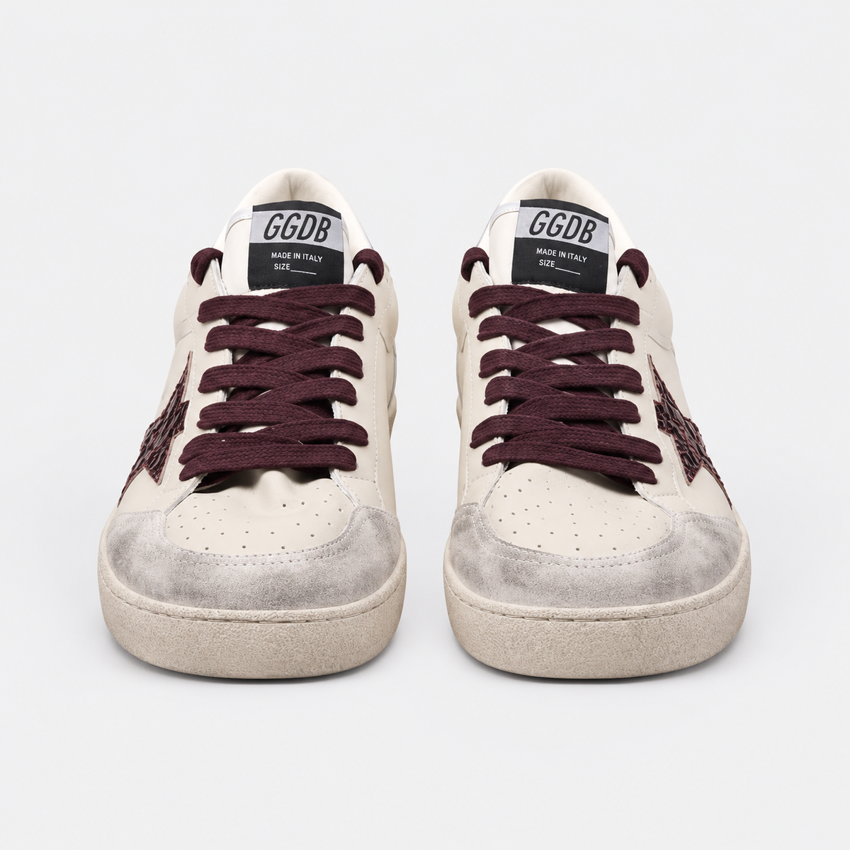 Golden Goose Men's Ball Star White Brown Croc-Effect Low Top Sneakers