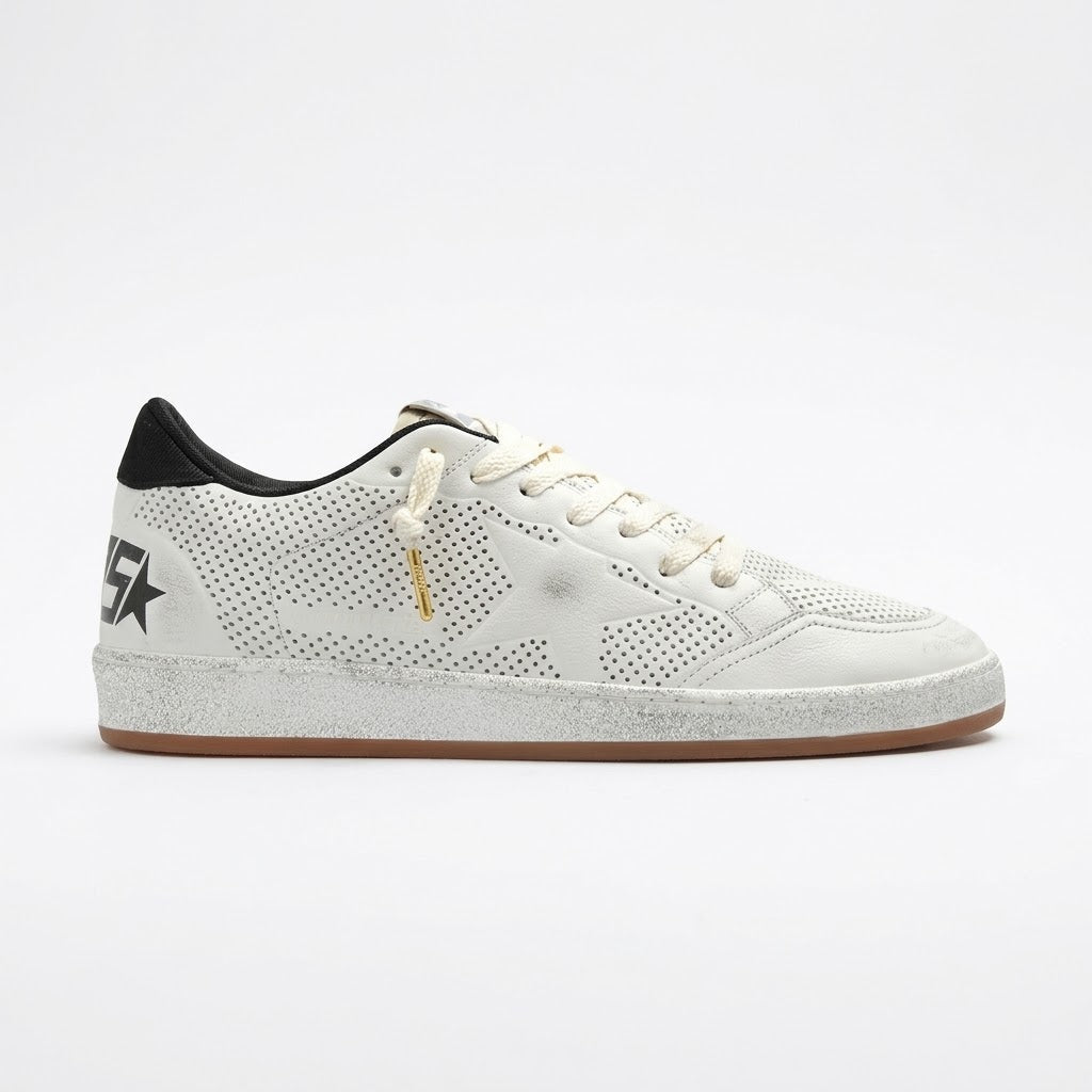 Golden Goose Men's Ball Star White Perforated Low Top Sneakers