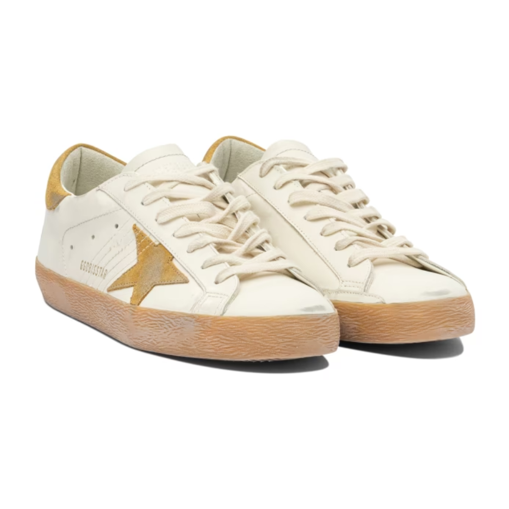 Golden Goose Super-Star White Gold Heel Low Top Sneakers
