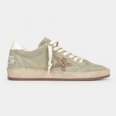 Golden Goose Women's Ball Star Green Gold Glitter Star Low Top Sneakers