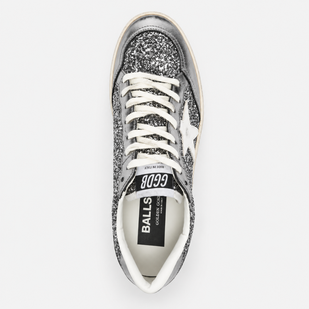 Golden Goose Women's Ball Star Silver Glitter White Star Low Top Sneakers