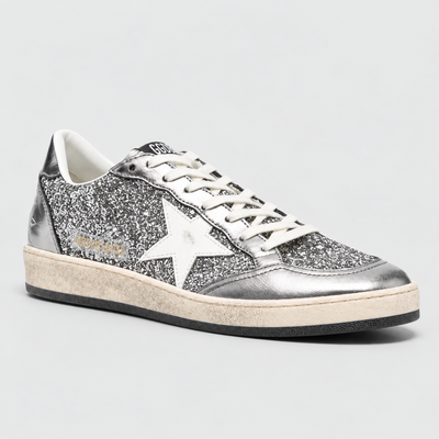 Golden Goose Women's Ball Star Silver Glitter White Star Low Top Sneakers