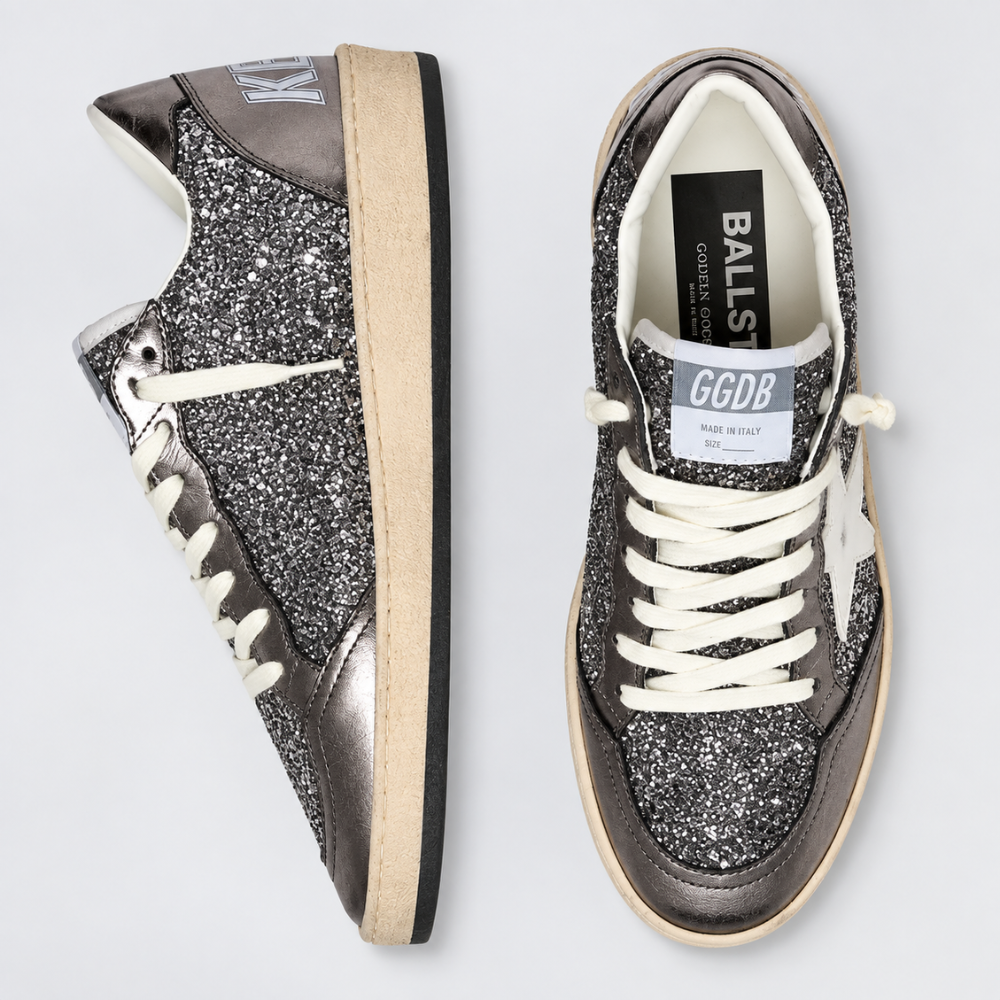 Golden Goose Women's Ball Star Silver Glitter White Star Low Top Sneakers