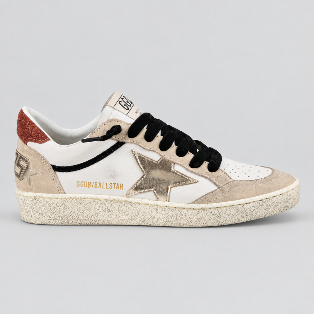Golden Goose Women's Ball Star White Beige Gold Star Low Top Sneakers