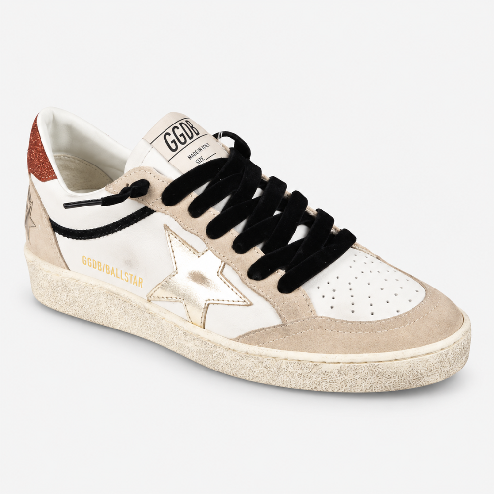 Golden Goose Women's Ball Star White Beige Gold Star Low Top Sneakers