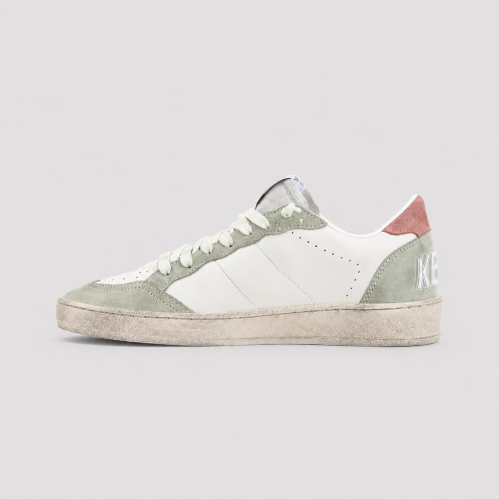 Golden Goose Women's Ball Star White Green Silver Star Low Top Sneakers