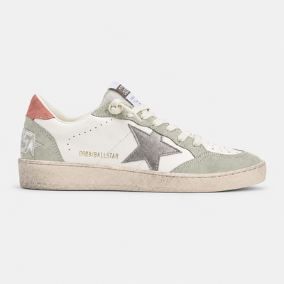 Golden Goose Women's Ball Star White Green Silver Star Low Top Sneakers