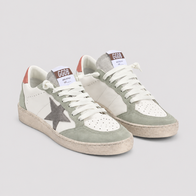 Golden Goose Women's Ball Star White Green Silver Star Low Top Sneakers