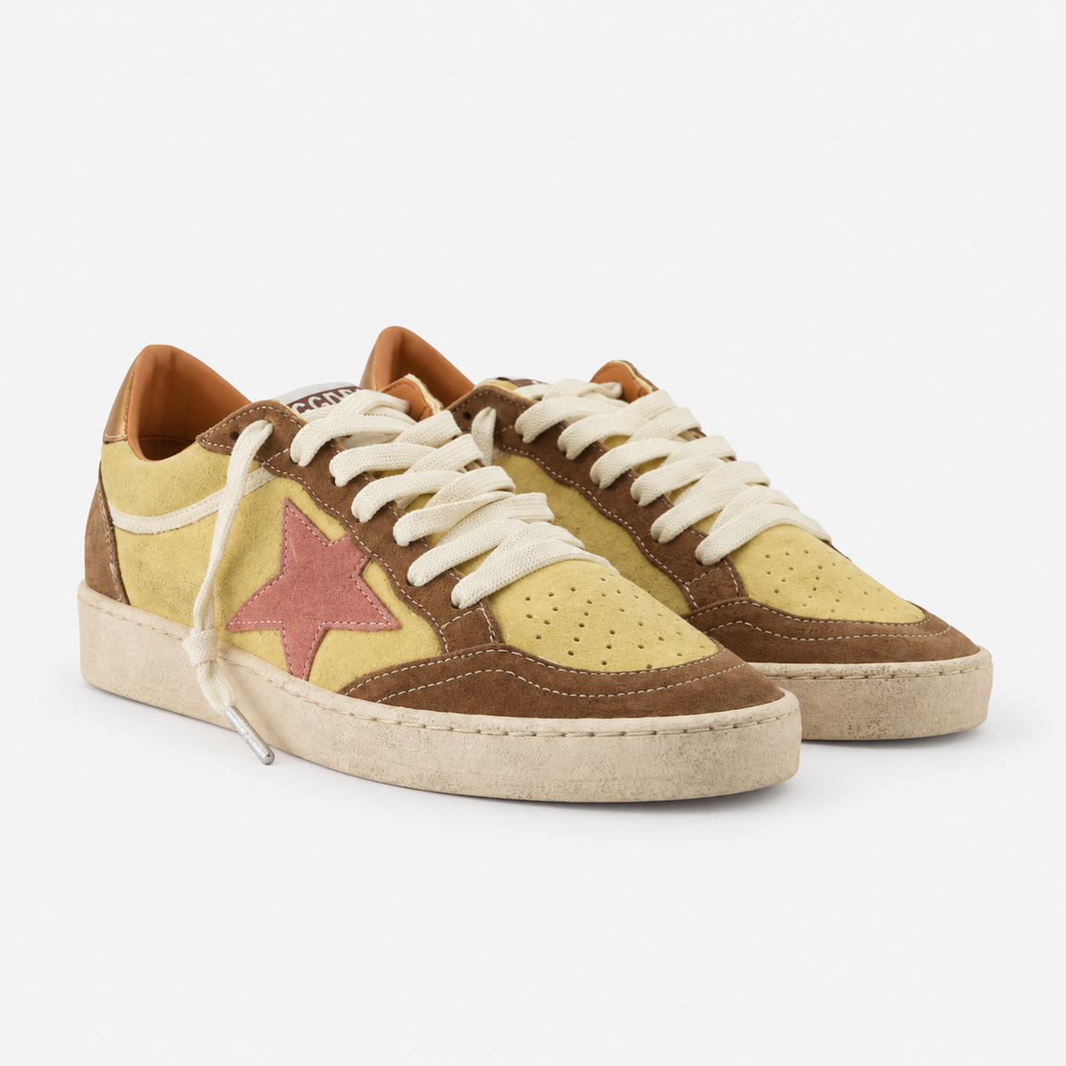 Golden Goose Women's Ball Star Yellow Brown Pink Star Low Top Sneakers
