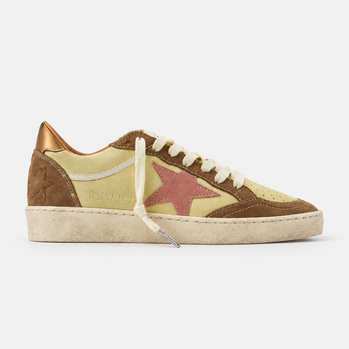 Golden Goose Women's Ball Star Yellow Brown Pink Star Low Top Sneakers
