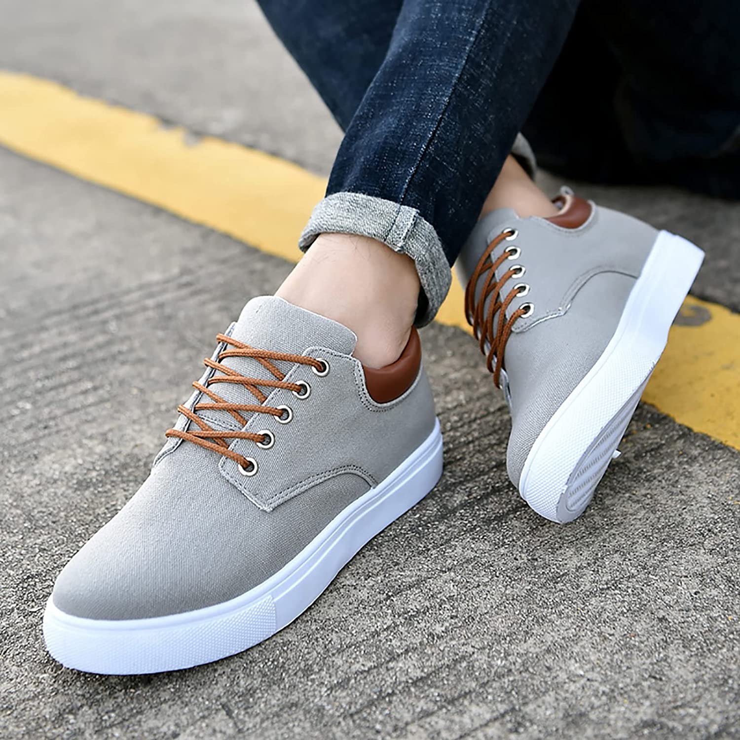 Canvas Sneakers for Men | White Outsole and Lace-Up Design