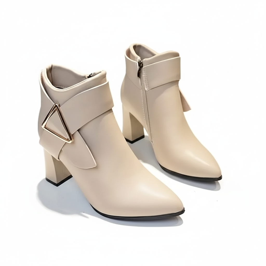 Women’s Geometric Triangle Buckle High-Heel Ankle Boots