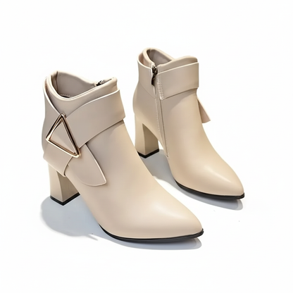 Women’s Geometric Triangle Buckle High-Heel Ankle Boots