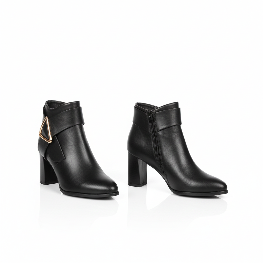 Women’s Geometric Triangle Buckle High-Heel Ankle Boots